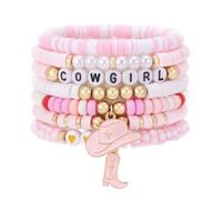 Caiyao 7Pcs Western Cowgirl HOWDY Stackable Bracelets Set Retro Western Country Hat Boot Clay Beaded Stretch Bracelets for Women Men Country Concert Theme Party Jewelry Gifts, M, Polyvinyl Chloride