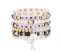 Caiyao 7Pcs Western Cowgirl HOWDY Stackable Bracelets Set Retro Western Country Hat Boot Clay Beaded Stretch Bracelets for Women Men Country Concert Theme Party Jewelry Gifts, M, Polyvinyl Chloride