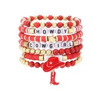 Caiyao 7Pcs Western Cowgirl HOWDY Stackable Bracelets Set Retro Western Country Hat Boot Clay Beaded Stretch Bracelets for Women Men Country Concert Theme Party Jewelry Gifts, M, Polyvinyl Chloride