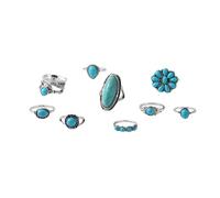 Caiyao 8pcs Bohemian Turquoise Opal Stackable Knuckle Ring Set for Women Vintage Bohemian Punk Leaf Turquoise Finger Rings Boho Jewelry, Zinc, No Gemstone
