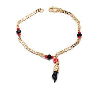 Caiyao Black Azabache Hand Figa Charm Stainless Steel Link Chain Necklace Bracelet for Women Men 18K Gold Plated Good Luck Kabbalah Evil Eye Amulet Bracelet Protection Jewelry, 6.3 inches, Resin