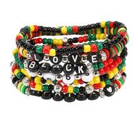 Caiyao Bohemia Black History Month Stackable Beaded Bracelets Set Multilayer Juneteenth African Red Yellow Green Clay Beaded Stretch Bracelet for Women Men Jamaica Ethnic Tribal Holiday Jewelry Gifts
