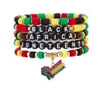Caiyao Bohemia Black History Month Stackable Beaded Bracelets Set Multilayer Juneteenth African Red Yellow Green Clay Beaded Stretch Bracelet for Women Men Jamaica African Holiday Party Jewelry, M