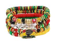 Caiyao Bohemia Black History Month Stackable Beaded Bracelets Set Multilayer Juneteenth African Red Yellow Green Clay Beaded Stretch Bracelet for Women Men Jamaica Ethnic Tribal Holiday Jewelry Gifts