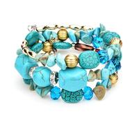 Caiyao Bohemia Multilayer Irregular Agate Beads Charm Bracelets Handmade Vintage Multicolor Crystal Yoga Turquoise Beaded Wrap Bangles Bracelets for Women Boho Ethnic Jewelry Gifts, M, Resin, no