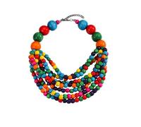 Caiyao Bohemian Multilayer African Wooden Beaded Strand Necklaces Vintage Colorful Layered Chunky Rainbow Beaded Bib Choker Necelace for Women Men Ethnic Costume Holiday Wedding Jewelry Gifts, Wood