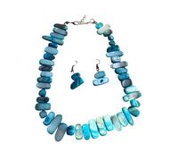 Caiyao Bohemian Rainbow Shell Beaded Choker Necklace Earrings Set Colorful Irregular Beaded Costume Statement Jewelry for Women Summer Beach Boho Holiday Accessory Gifts, M, Resin, No Gemstone