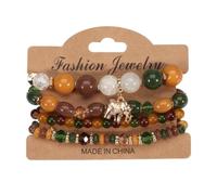 Caiyao Bohemian Stackable Wood Wooden Beads Elephant Charm Tassel Stretchy Bracelet Set for Women Men Multilayered Multicolor Acrylic Resin Seeds Bracelet Ethnic Jewelry Gift, Stone Acrylic Metal