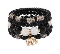Caiyao Bohemian Stackable Wood Wooden Beads Elephant Charm Tassel Stretchy Bracelet Set for Women Men Multilayered Multicolor Acrylic Resin Seeds Bracelet Ethnic Jewelry Gift, Stone Acrylic Metal