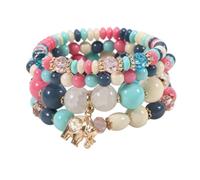 Caiyao Bohemian Stackable Wood Wooden Beads Elephant Charm Tassel Stretchy Bracelet Set for Women Men Multilayered Multicolor Acrylic Resin Seeds Bracelet Ethnic Jewelry Gift, Stone Acrylic Metal