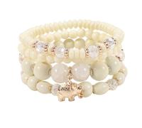 Caiyao Bohemian Stackable Wood Wooden Beads Elephant Charm Tassel Stretchy Bracelet Set for Women Men Multilayered Multicolor Acrylic Resin Seeds Bracelet Ethnic Jewelry Gift, Stone Acrylic Metal