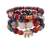 Caiyao Bohemian Stackable Wood Wooden Beads Elephant Charm Tassel Stretchy Bracelet Set for Women Men Multilayered Multicolor Acrylic Resin Seeds Bracelet Ethnic Jewelry Gift, Stone Acrylic Metal