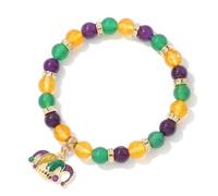 Caiyao Colorful Mardi Gras Charm Bracelets Carnival Mask Hat Gold Beaded Stretch Bracelet Yellow Green Purple Glass Beaded Bangles for Women Men Festival Party Parade Holiday Jewelry Gifts, M, Glass