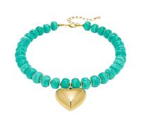 Caiyao Colourful Chunky Beaded love Heart Pendant Necklace for Women Acrylic Bead Statement Necklace Boho Y2K Choker Summer Vacation Jewelry Birthday Gift, Resin Metal, alloy