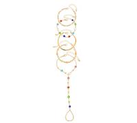 Caiyao Cross Beaded Chain Finger Ring Bracelet Set for Women Bohemian Slave Bracelet Party Boho Summer Beach Vacation Hand Jewelry Gift, Metal Resin, alloy