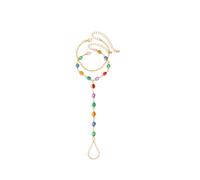 Caiyao Cross Beaded Chain Finger Ring Bracelet Set for Women Bohemian Slave Bracelet Party Boho Summer Beach Vacation Hand Jewelry Gift, Metal Resin, alloy