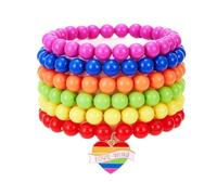 Caiyao Gay Pride LGBT Support Stackable Bracelets Set Colorful Multilayer Love Wins Rainbow Heishi Clay Beaded Stretch Bracelet for Women Men Pride Day Month Parades Party Jewelry Gifts, M, Polyvinyl