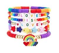 Caiyao Gay Pride LGBT Support Stackable Bracelets Set Colorful Multilayer Love Wins Rainbow Heishi Clay Beaded Stretch Bracelet for Women Men Pride Day Month Parades Party Jewelry Gifts, M, Polyvinyl
