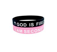 Caiyao God Is First I am Second Silicone Bible Verse Christian Wristbands Bracelets for Women Men, One Size, Silicone, no gemstone