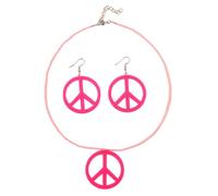 Caiyao Handmade Acrylic Peace Sign Necklace Earring Set 70s 80s Multicolor Fluorescent Neon Geometric Round Love Peace Symbol Necklace for Women Men Halloween Costume Party Jewelry Outfits, Acrylic