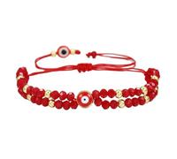 Caiyao Handmade Evil Eye Crystal Beaded Charm Bracelets Adjustable Braided Turkish Red Blue Eye Rope Thread Strand Bracelets for Women Men Friendship Protective Amulet Lucky Jewelry Gifts, M, Glass