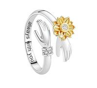 Caiyao Hugging Hands Ring with Rotatable Daisy Sunflower You Are My Sunshine Always with You Copper Polishing Hug Ring for Friend Lover, Copper, No Gemstone