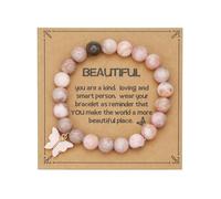 Caiyao Inspirational Natural Stone Beaded Stretch Bracelets Pink Zebra Butterfly Turtle Dinosaur Elephant Animals Pendant Bracelets for Women Men Mom Daughter Lover Encouragement Jewelry Gifts, M