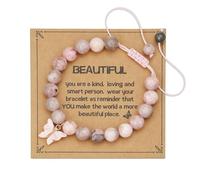 Caiyao Inspirational Natural Stone Beaded Stretch Bracelets Pink Zebra Butterfly Turtle Dinosaur Elephant Animals Pendant Bracelets for Women Men Mom Daughter Lover Encouragement Jewelry Gifts, M