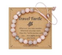 Caiyao Inspirational Natural Stone Beaded Stretch Bracelets Pink Zebra Butterfly Turtle Dinosaur Elephant Animals Pendant Bracelets for Women Men Mom Daughter Lover Encouragement Jewelry Gifts, M