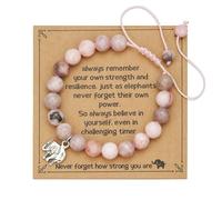 Caiyao Inspirational Natural Stone Beaded Stretch Bracelets Pink Zebra Butterfly Turtle Dinosaur Elephant Animals Pendant Bracelets for Women Men Mom Daughter Lover Encouragement Jewelry Gifts, M