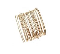 Caiyao Layers Bohemica Stackable Bracelets Set Indian Wedding Multi Textured Pearl Beads Gold Bangle Bracelet Fashion Handcuffs Wrist Bangle for women Jewelry, One Size, Zinc, no gemstone