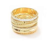 Caiyao Layers Bohemica Stackable Bracelets Set Indian Wedding Multi Textured Pearl Beads Gold Bangle Bracelet Fashion Handcuffs Wrist Bangle for women Jewelry, One Size, Zinc, no gemstone