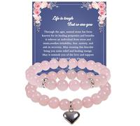 Caiyao Natural Stone Bead Love Heart Bracelet Life is Tough But So are You Inspirational Elastic Bracelet for Women Men Friend Meditation Jewlery Valentine's Day Gift, Stone, stone