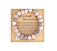 Caiyao Natural Stone Bead Love Heart Bracelet Life is Tough But So are You Inspirational Elastic Bracelet for Women Men Friend Meditation Jewlery Valentine's Day Gift, 6.7 inches, Stone, stone