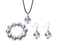 Caiyao Punk 60's 70's Disco Ball Drop Dangle Earring Mirror Ball Bracelet Pendant Necklace for Women Gothic Bar Halloween Party Jewelry Set Birthday Gift, Metal, metal