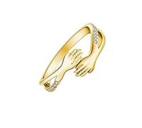 Caiyao Romantic Embrace Hugging Hands Rings for Women Gold Silver Open Adjustable Copper Polishing Hug Ring Rings for Friend Lover, Copper, No Gemstone