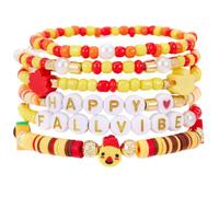 Caiyao Thanksgiving Beaded Bracelets Colorful Multilayer Pumpkin Turkey Maple Leaf Surfer Heishi Beaded Bracelet Fall Stackable Stretch Bangles for Women Men Thanksgiving Party Festive Jewelry Gifts