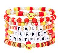 Caiyao Thanksgiving Beaded Bracelets Colorful Multilayer Pumpkin Turkey Maple Leaf Surfer Heishi Beaded Bracelet Fall Stackable Stretch Bangles for Women Men Thanksgiving Party Festive Jewelry Gifts