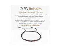 Caiyao To My Son Grandson/Son Hematite Wood Wooded Bead Morse Code Bracelet Adjustable Braided String Wristband Bracelet for Men Women Daughter Handmade Graduation Gift Inspirational Jewelry, 11.8