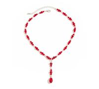 Caiyao Vintage Gothic Blood Drop Y-Shaped Choker for Women Adjustable Crystal Beaded Chain Multi-Layer Collarbone Necklace Halloween Vampire Witch Costume Jewelry Gift-C red-1