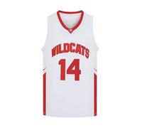 CAIYOO Mens Wildcats High School Jersey 14 Troy Bolton 8 Chad Danforth Basketball Jersey, 14 White, XL