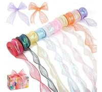 CAIYUANGUANGJIN 10 Rolls Organza Ribbon, 4cmx9m Transparent Shimmer Ribbons for Gift Wrapping, Iridescent Chiffon Gift Ribbon for Crafting Wedding Christmas Invitations Bouquet Decor