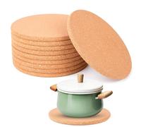 CAIYUANGUANGJIN 10Pcs 19cm Cork Placemats Set, 1cm Thick Heat Resistant Round Cork Coasters, Non Slip Table Trivets Mats for Kitchen Worktops Hot Pans and Pots Holders Dishes