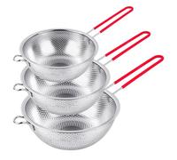 CAIYUANGUANGJIN 3Pcs Stainless Steel Colander 16.5/19.5/22.5cm, Micro-Perforated Mesh Sieve with Silicone Handle, Dishwasher Safe Kitchen Strainer for Draining Pasta Rice Vegetables Fruit