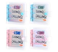 CAIYUANGUANGJIN 4Pcs Mini Money Saving Binder, Reusable Cash Saving Wallet for £150 £300 £500 £1000 Challenge, Budget Binder with 25 Envelopes Cash Stuffing Fun Financial Tool for Home Office School