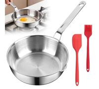CAIYUANGUANGJIN 5.5in/14cm 316 Stainless Steel Mini Egg Pan, Omelet Pan with Skillet with Spout, Non-Stick Sauce Pan Frying Pans Butter Warmer with 2Pcs Spout Brush for Camping Cooking