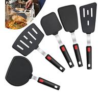 CAIYUANGUANGJIN 5Pcs Silicone Slotted Spatula Set, Heat Resistant Kitchen Utensil Set with Slotted Turner, Egg Flipper, Pancake Spatula, Fish Slice for Cooking Flipping Pressing Fish Eggs Pancakes