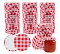 CAIYUANGUANGJIN 60Pcs Iron Jam Jar Lids, 59mm Jam Jar Covers Replacement Canning Lids, Decorative Gingham Canning Caps for Glass Preserve Marmalade and Mason Meal Prep Storage