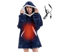 CAIYZH USB Heated Wearable Blanket Electric Hooded Blanket With 3 Heating Levels, Fleece Wearable Fluffy Hooded Blanket Warm Throw Blanket Sweatshirt Robe For Adults(Navy Blue,Controller with Cable)
