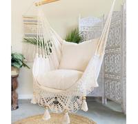 CAIZY Beige Macrame Hammock Chair, Swing Chair, Indoor/Outdoor, 35" W x 43" H x 35" D, Max 300 Lbs